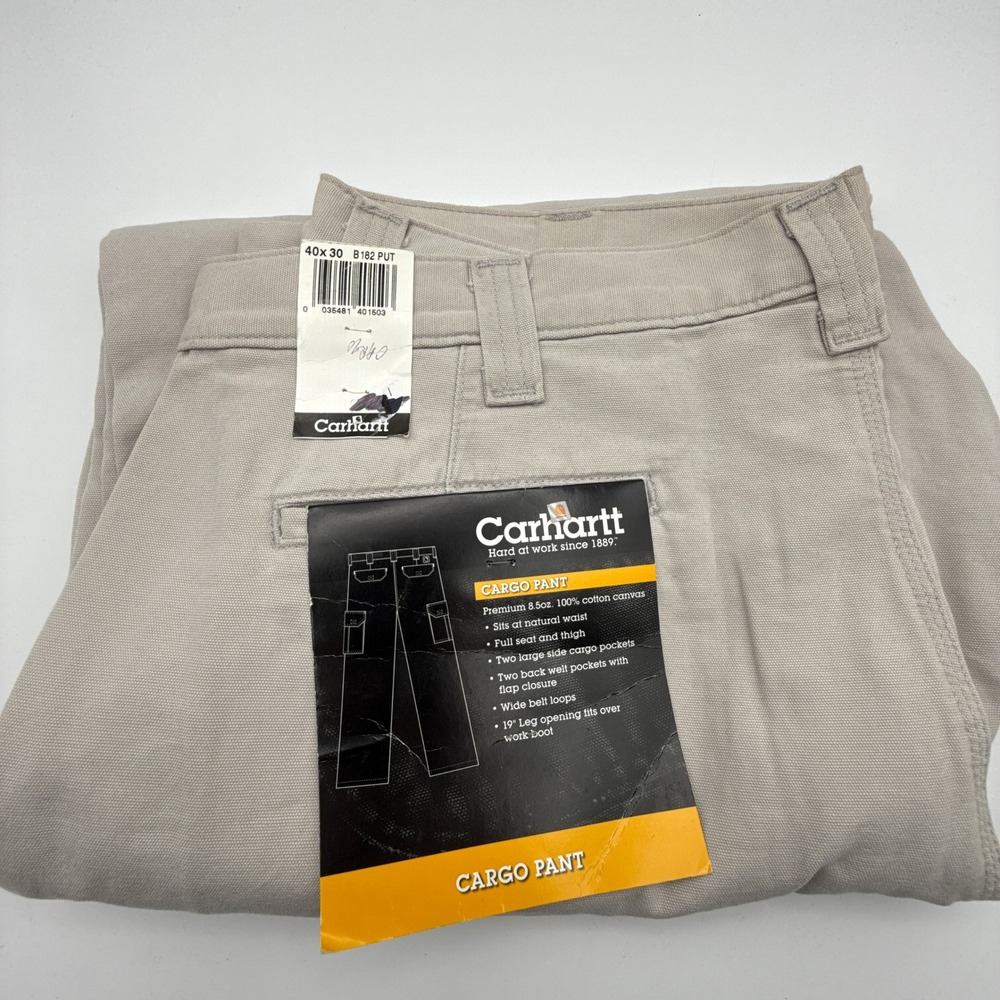 Carhartt B182 PUT Mens Cargo Pant Dungaree Fit Cotton Canvas Khaki 40x30 NWT